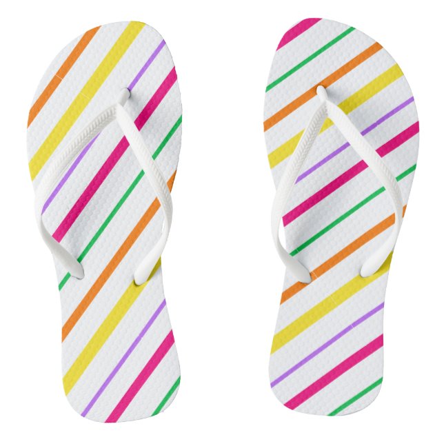 Tropical Pink Green Orange Yellow Stripes Flip Flo Flip Flops (Footbed)