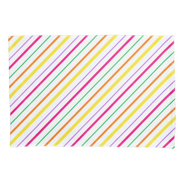 Tropical Pink Green Orange Yellow Stripes Pillowcase (Front)