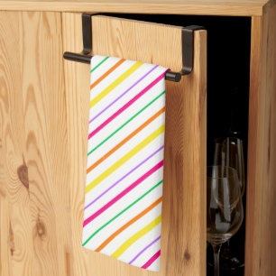 Tropical Pink Green Orange Yellow Stripes. The per Tea Towel