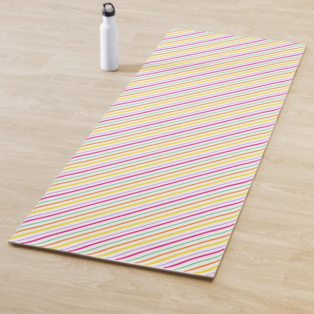 Tropical Pink Green Orange Yellow Stripes. The per Yoga Mat (In Situ)