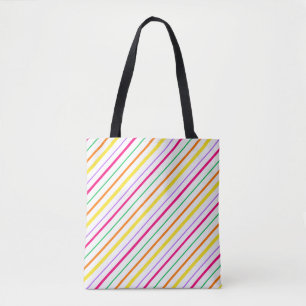 Tropical Pink Green Orange Yellow Stripes Tote Bag