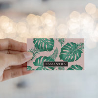 Tropical Pink & Green Palm Leaves Pattern & Name