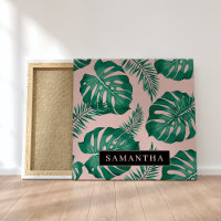 Tropical Pink & Green Palm Leaves Pattern & Name
