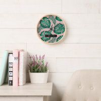 Tropical Pink & Green Palm Leaves Pattern & Name