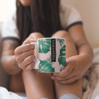 Tropical Pink & Green Palm Leaves Pattern & Name