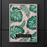 Tropical Pink & Green Palm Leaves Pattern & Name Poster<br><div class="desc">The Tropical Pink & Green Palm Leaves pattern is a vibrant and lively design that incorporates elements of nature and a tropical aesthetic. The pattern features lush palm leaves in shades of pink and green, creating a striking contrast and an overall eye-catching appearance.Overall, the Tropical Pink & Green Palm Leaves...</div>