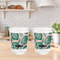 Tropical Pink & Green Palm Leaves Pattern & Name