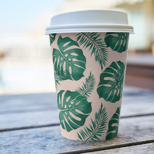 Tropical Pink & Green Palm Leaves Pattern  Paper Cups