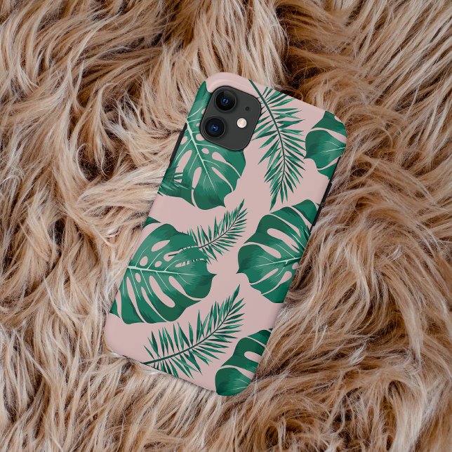Tropical Pink & Green Palm Leaves Seamless Pattern (Creator Uploaded)