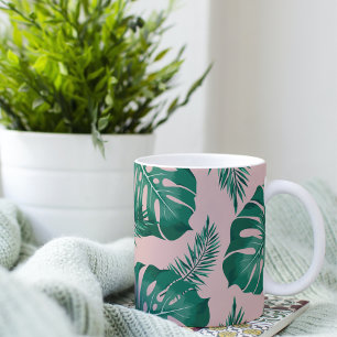 Tropical Pink & Green Palm Leaves Seamless Pattern Two-Tone Coffee Mug