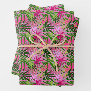 Tropical Pink Green Palms Wrapping Paper Sheet