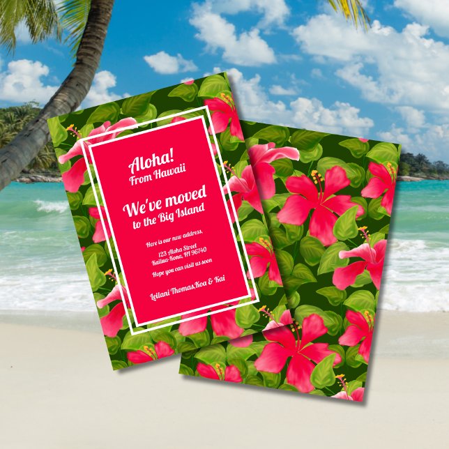Tropical Pink Hawaiian Hibiscus Aloha We've Moved Announcement (Creator Uploaded)