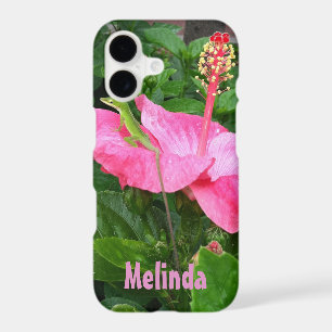 Tropical Pink Hibiscus Anole Lizard Photo Custom