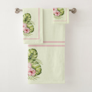 Tropical Pink Hibiscus Bath Towel Set