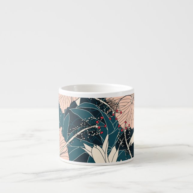 Tropical pink hibiscus, dark background espresso cup (Front)
