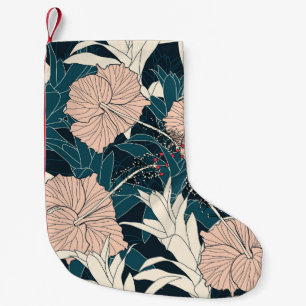 Tropical pink hibiscus, dark background small christmas stocking