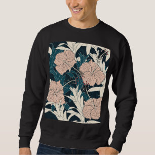Tropical pink hibiscus, dark background sweatshirt