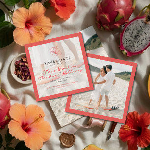 Tropical Pink Hibiscus Double Sided Photo Wedding Save The Date