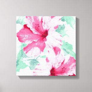 Tropical Pink Hibiscus Floral Pinks & Mint Green Canvas Print
