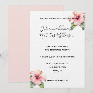 Tropical Pink Hibiscus Floral Wedding Invitation