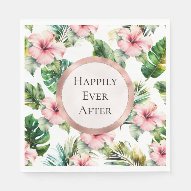 Tropical Pink Hibiscus Floral Wedding Napkin (Front)