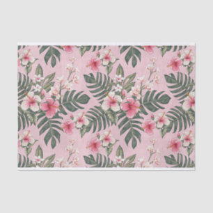 Tropical Pink Hibiscus Flower Art Pattern Tissue Paper