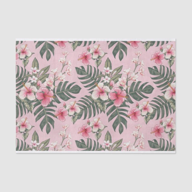 Tropical Pink Hibiscus Flower Art Pattern Tissue Paper (Front)