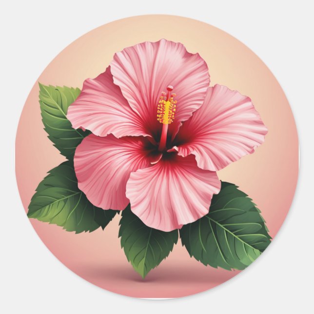 Tropical Pink Hibiscus Flower Classic Round Sticker (Front)