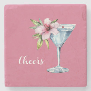 Tropical Pink Hibiscus Flower Drink Stone Coaster