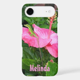 Tropical Pink Hibiscus Flower Lizard Photo Custom