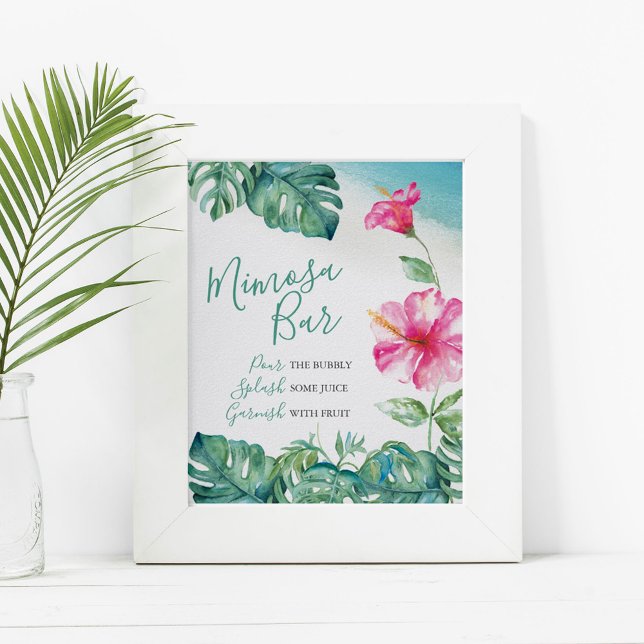 Tropical Pink Hibiscus Flower Mimosa Bar Watercolo Poster (Creator Uploaded)