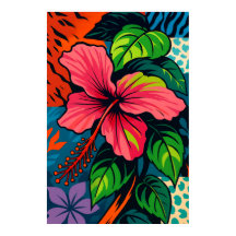 Tropical Pink Hibiscus Flower Pop Art Poster