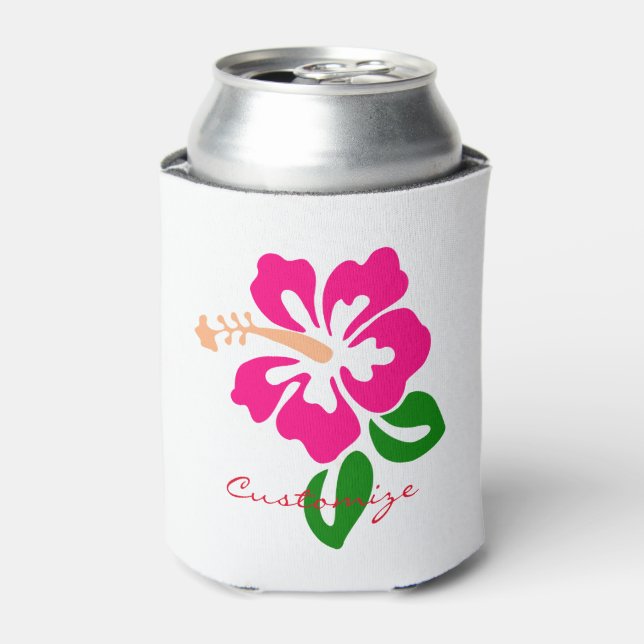 Tropical Pink Hibiscus Flower Thunder_Cove Can Cooler (Can Front)