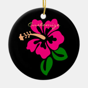 Tropical Pink Hibiscus Flower Thunder_Cove Ceramic Tree Decoration