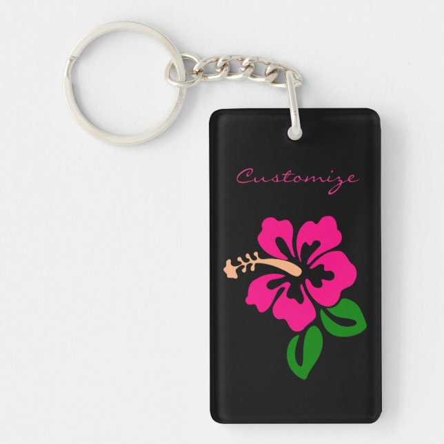 Tropical Pink Hibiscus Flower Thunder_Cove Key Ring (Front)