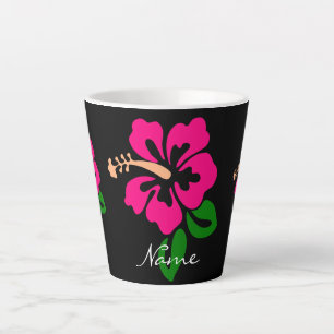 Tropical Pink Hibiscus Flower Thunder_Cove Latte Mug