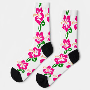 Tropical Pink Hibiscus Flower Thunder_Cove Socks