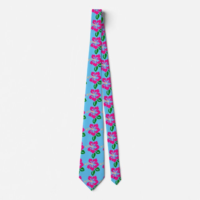 Tropical Pink Hibiscus Flower Thunder_Cove Tie (Front)