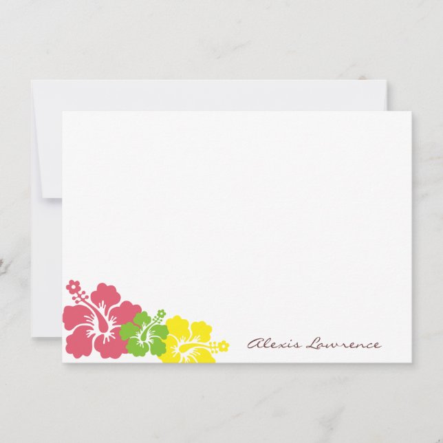 Tropical pink hibiscus flowers custom stationery card (Front)