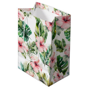 Tropical Pink Hibiscus Flowers Medium Gift Bag