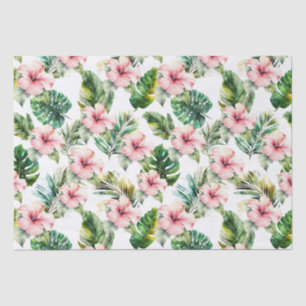 Tropical Pink Hibiscus Flowers Tissue Paper