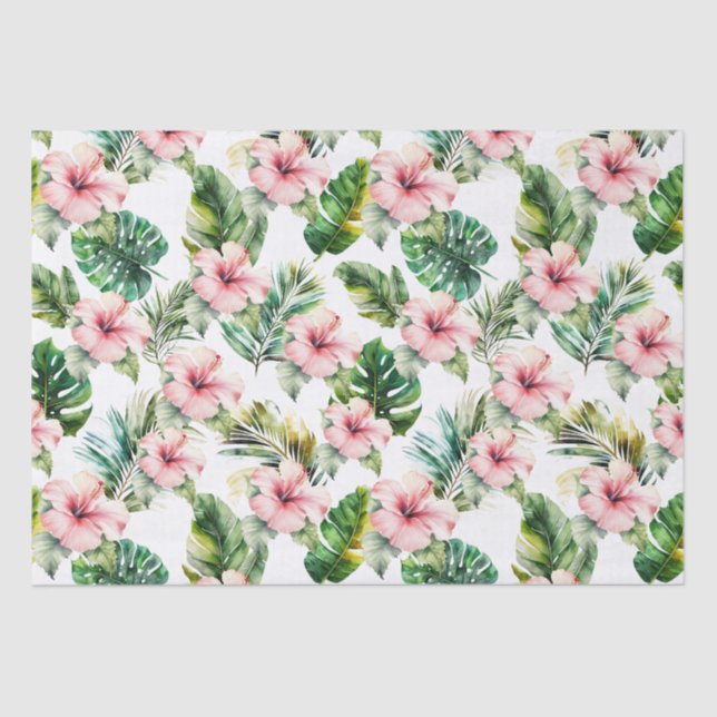 Tropical Pink Hibiscus Flowers Tissue Paper (Front)