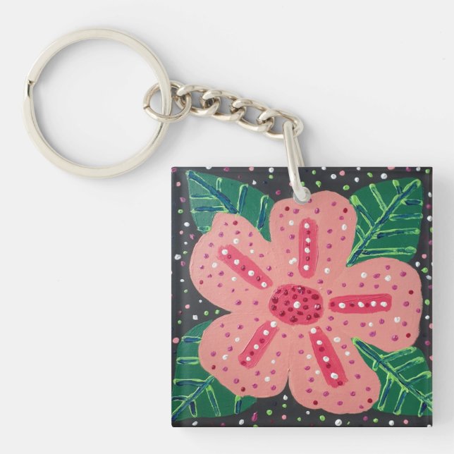 Tropical Pink Hibiscus  Key Ring (Front)