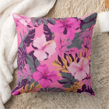 Tropical Pink Hibiscus - Leafy Floral Design
