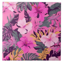 Tropical Pink Hibiscus - Leafy Floral Design