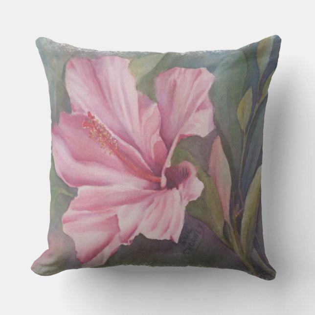 TROPICAL PINK HIBISCUS OUTDOOR PILLOW (Front)