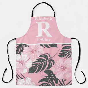 Tropical pink hibiscus personalised  apron