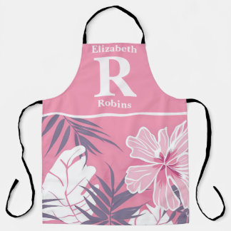 Tropical pink hibiscus personalised apron
