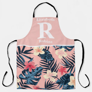 Tropical pink hibiscus personalised  apron