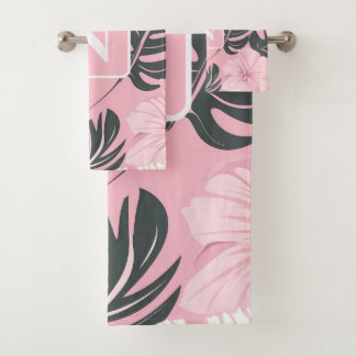 Tropical pink Hibiscus personalised Monogram Bath Towel Set